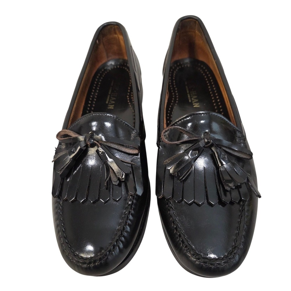 Cole Haan Mens Black Leather Tassel Kiltie Loafers 11 D Handsewn Made in USA
